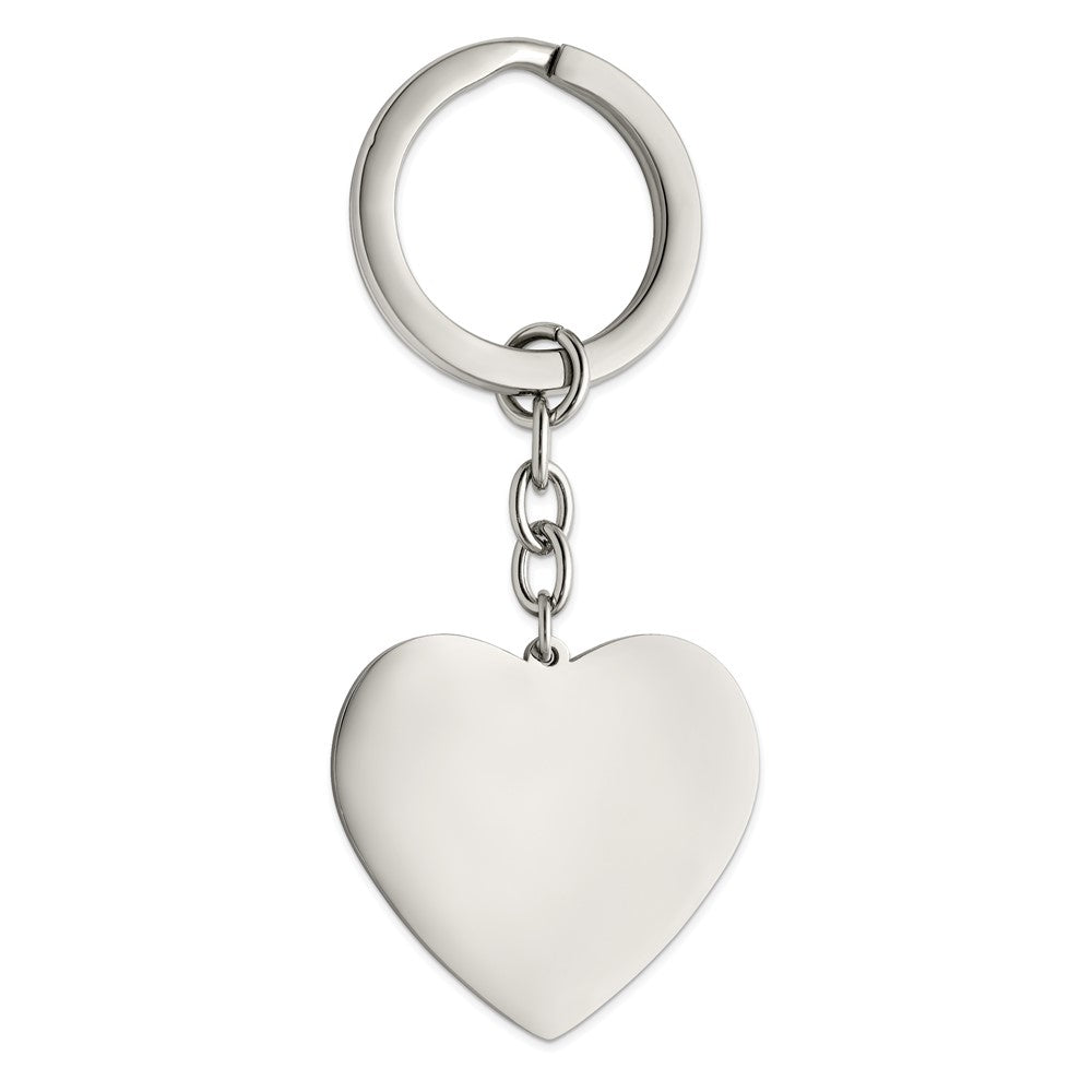 Stainless Steel Engravable Polished Heart Key Chain, Item M11426 by The Black Bow Jewelry Co.