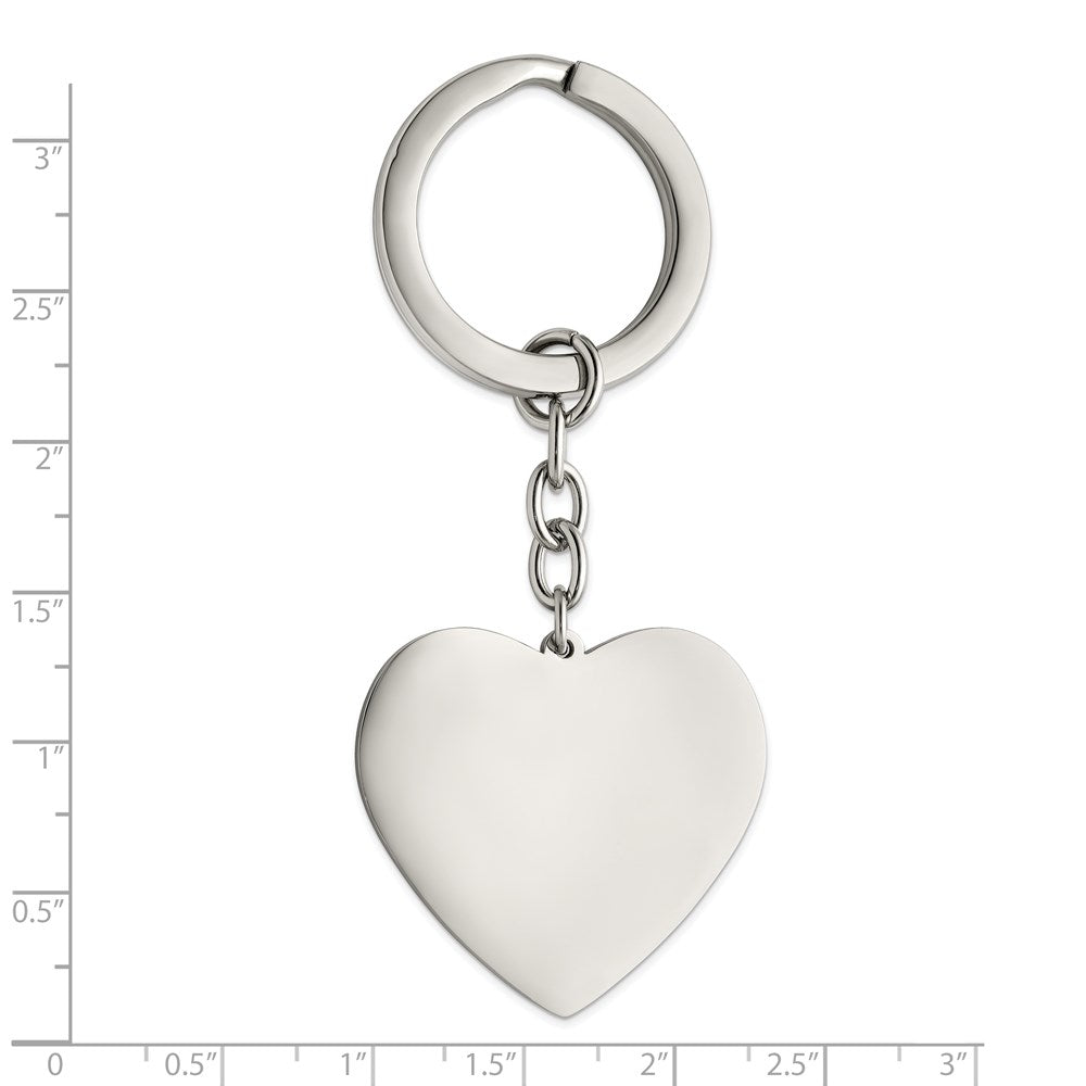 Alternate view of the Stainless Steel Engravable Polished Heart Key Chain by The Black Bow Jewelry Co.