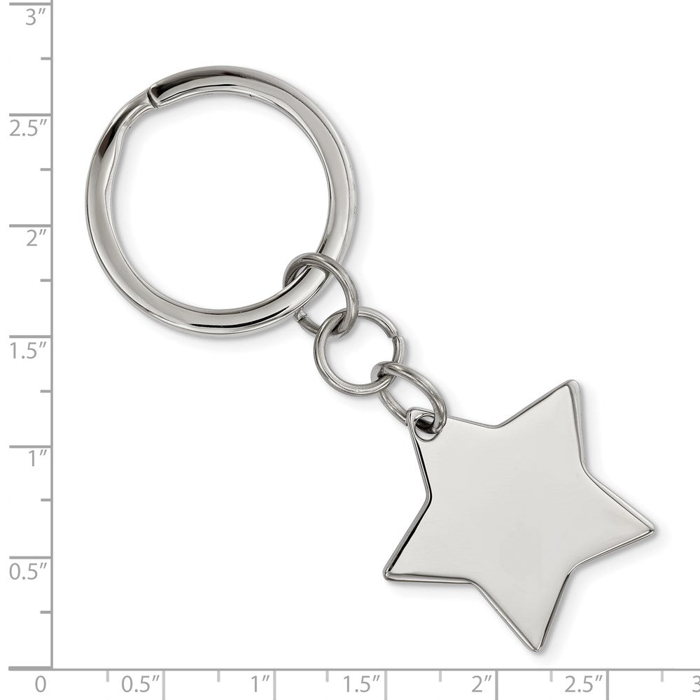 Alternate view of the Stainless Steel Engravable Polished Star Key Chain by The Black Bow Jewelry Co.