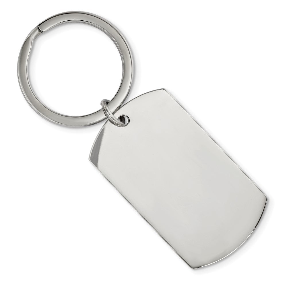 Stainless Steel Brushed &amp; Polished Reversible Large Dog Tag Key Chain, Item M11428 by The Black Bow Jewelry Co.