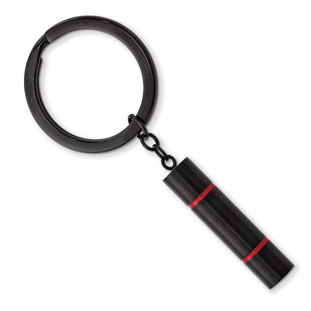 Black Plated Stainless Steel &amp; Red Enamel Cylinder Key Chain, Item M11429 by The Black Bow Jewelry Co.