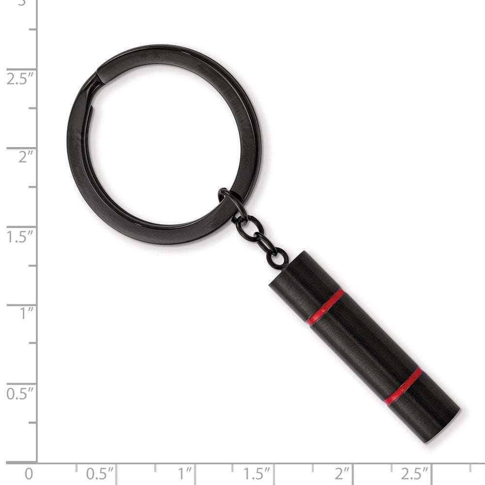 Alternate view of the Black Plated Stainless Steel &amp; Red Enamel Cylinder Key Chain by The Black Bow Jewelry Co.