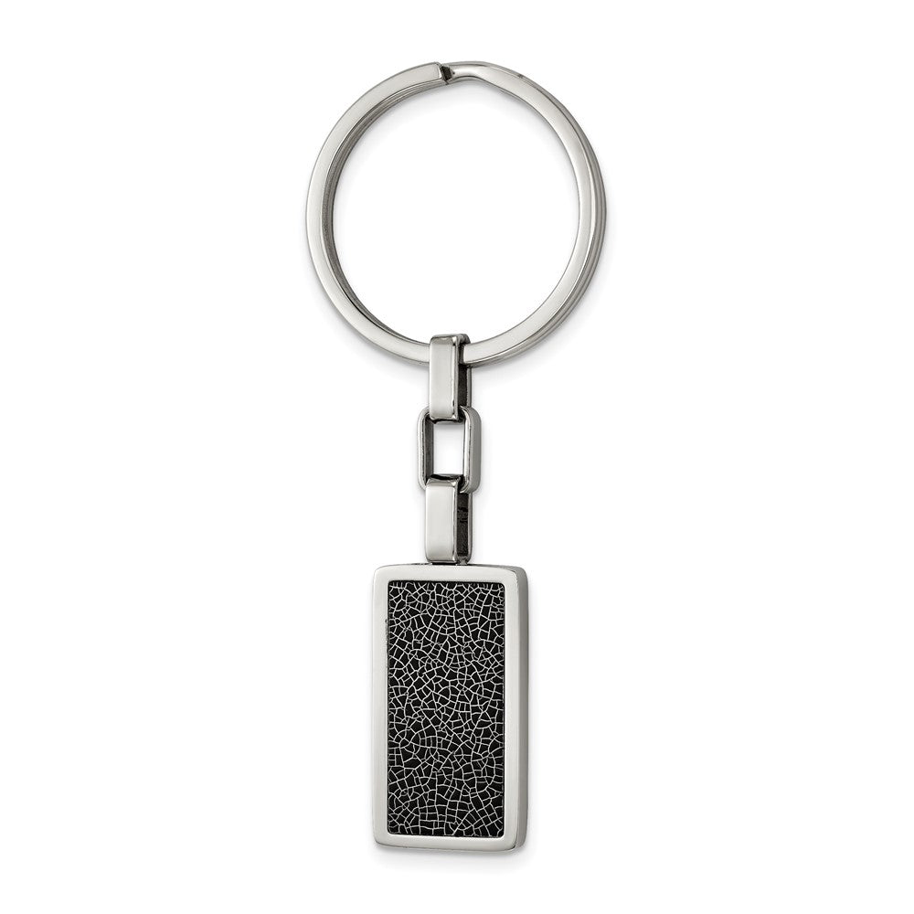 Stainless Steel &amp; Black Stoving Varnish Rectangle Key Chain, Item M11430 by The Black Bow Jewelry Co.