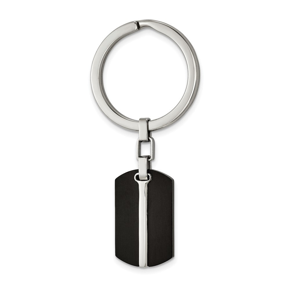 Stainless Steel Polished &amp; Brushed Black Plated Dog Tag Key Chain, Item M11431 by The Black Bow Jewelry Co.
