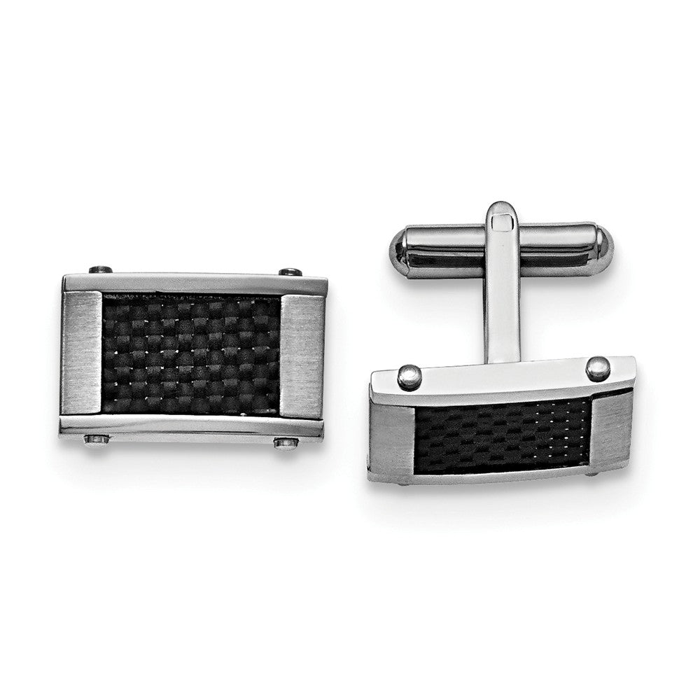 Men&#39;s Stainless Steel and Black Carbon Fiber Cuff Links, 11 x 18mm, Item M8070 by The Black Bow Jewelry Co.