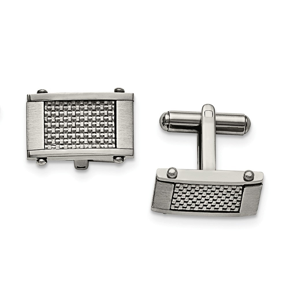 Men&#39;s Stainless Steel and Grey Carbon Fiber Cuff Links, 11 x 20mm, Item M8072 by The Black Bow Jewelry Co.