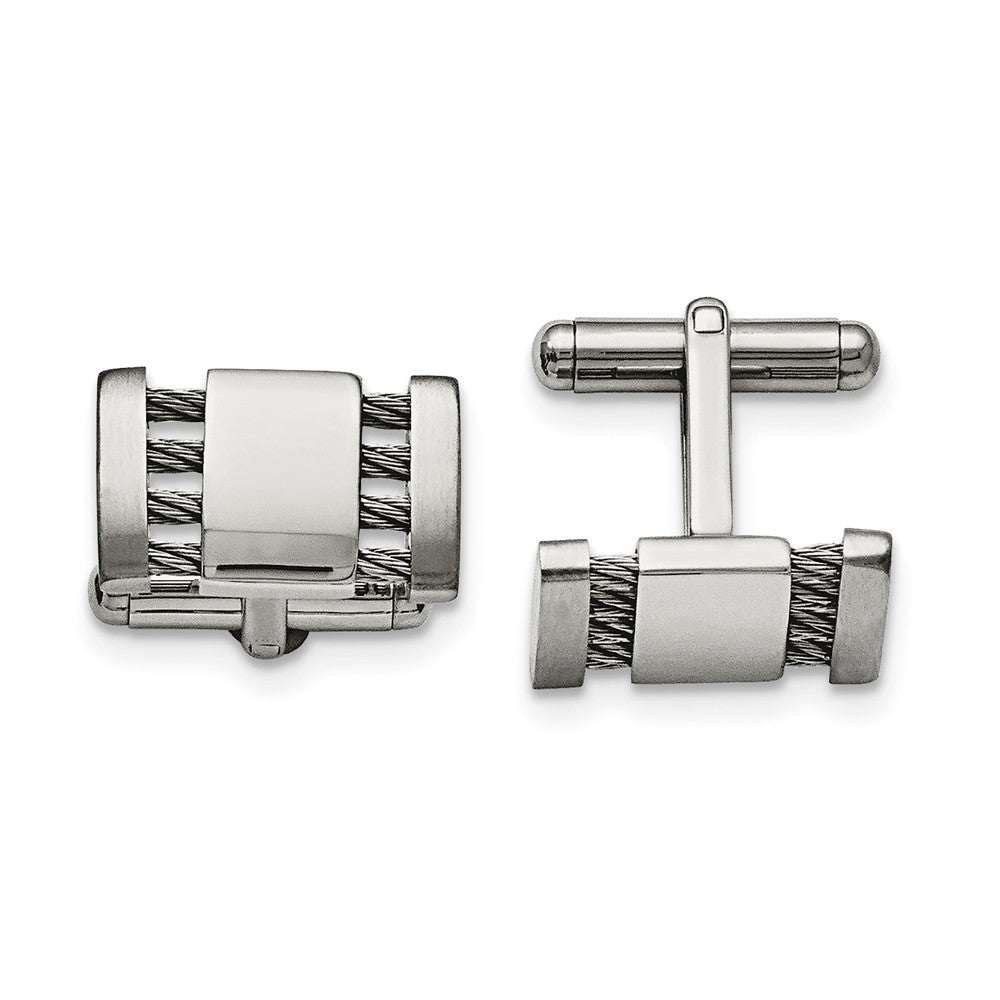 Men&#39;s Stainless Steel Brushed &amp; Polished Cuff Links, 10 x 18mm, Item M8074 by The Black Bow Jewelry Co.