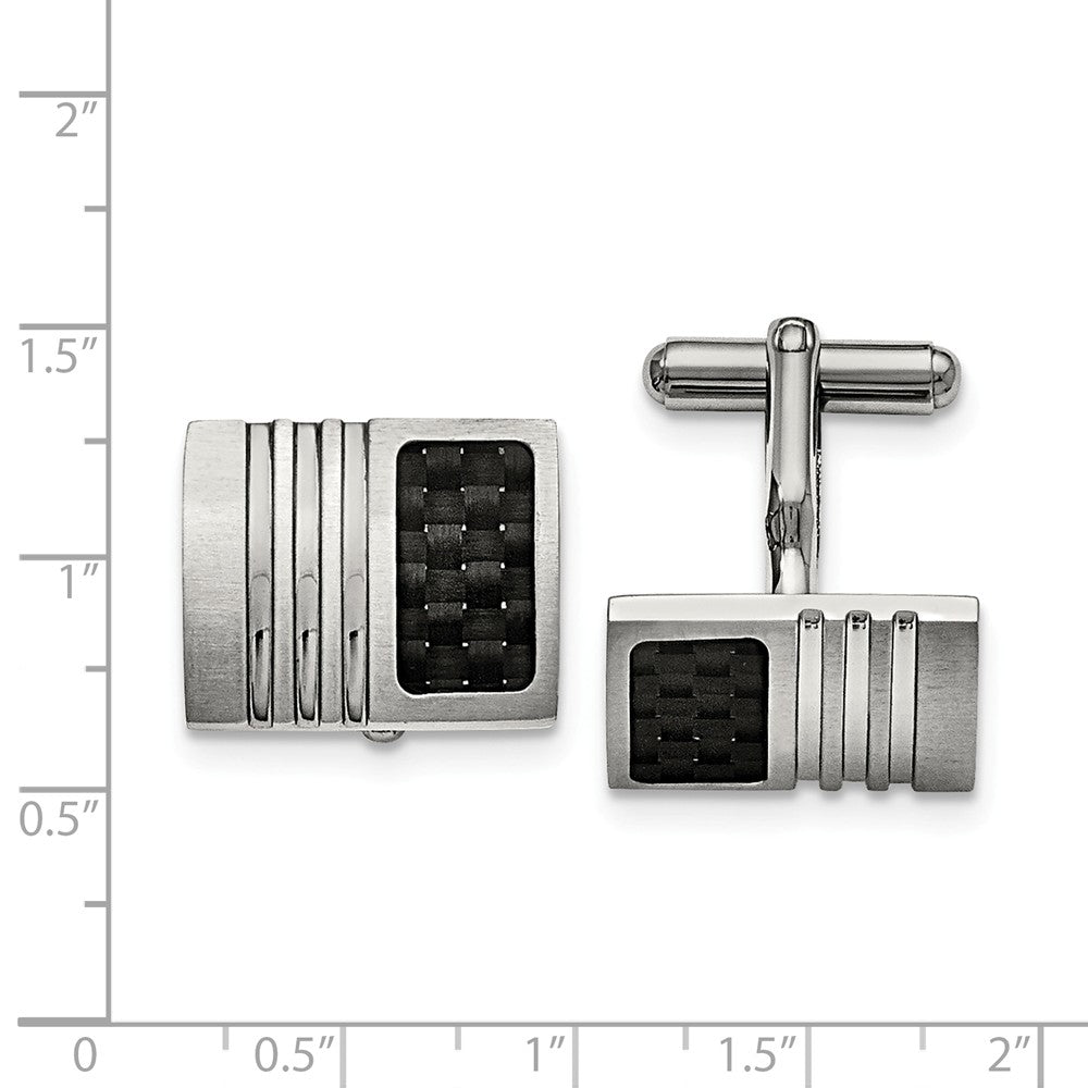 Alternate view of the Men&#39;s Stainless Steel and Carbon Fiber Grooved Cuff Links, 17 x 20mm by The Black Bow Jewelry Co.