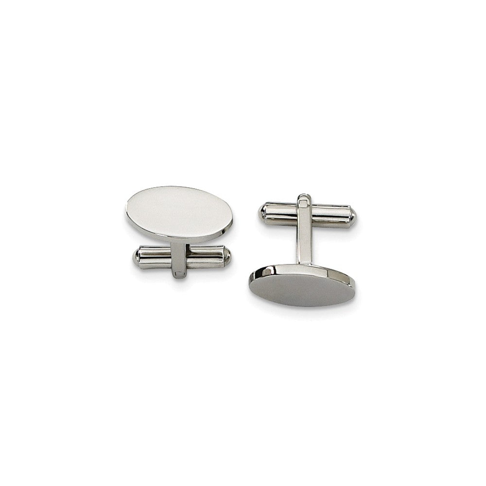 Men&#39;s Stainless Steel Polished Oval Cuff Links, 8 x 18mm, Item M8080 by The Black Bow Jewelry Co.
