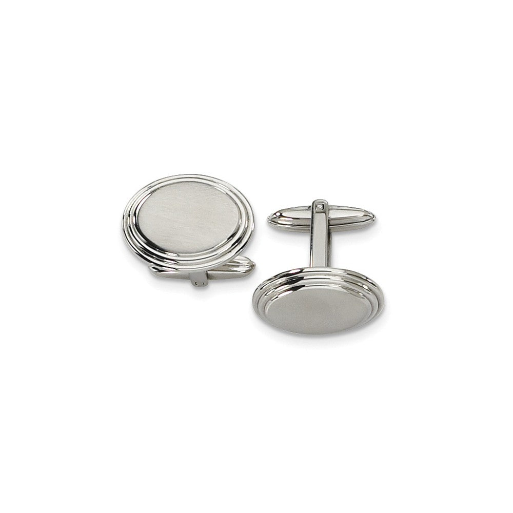 Men&#39;s Stainless Steel Brushed Oval Step Edge Cuff Links, 15 x 21mm, Item M8082 by The Black Bow Jewelry Co.