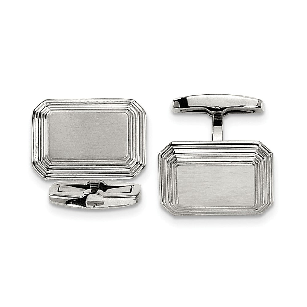 Men&#39;s Stainless Steel Brushed &amp; Polished Step Edge Cuff Links, Item M8091 by The Black Bow Jewelry Co.