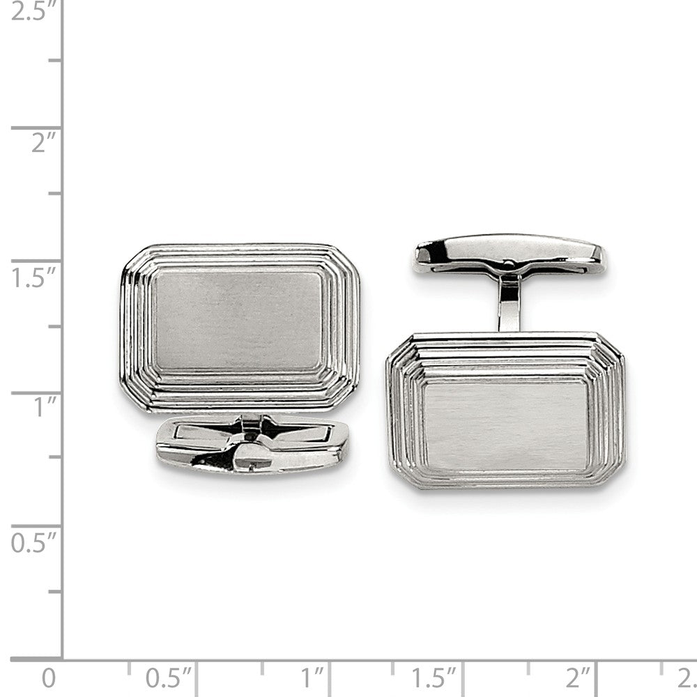 Alternate view of the Men&#39;s Stainless Steel Brushed &amp; Polished Step Edge Cuff Links by The Black Bow Jewelry Co.