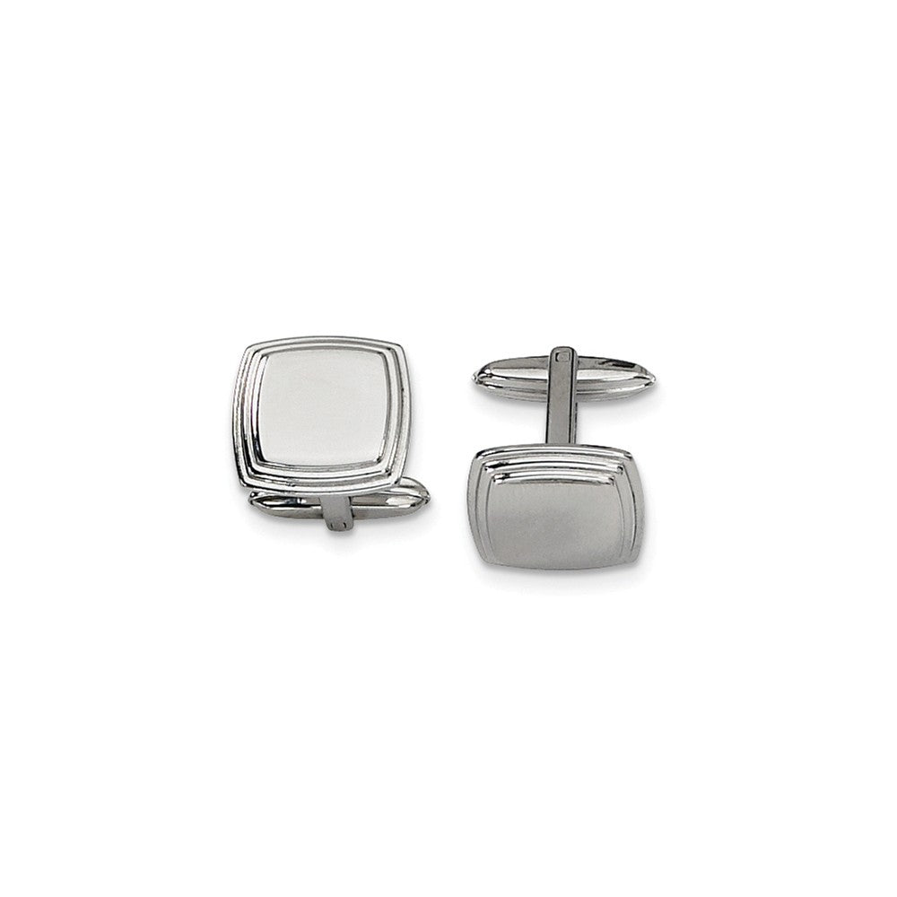 Men&#39;s Stainless Steel Polished Square Step Edge Cuff Links, Item M8095 by The Black Bow Jewelry Co.