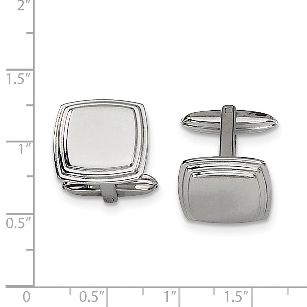 Alternate view of the Men&#39;s Stainless Steel Polished Square Step Edge Cuff Links by The Black Bow Jewelry Co.