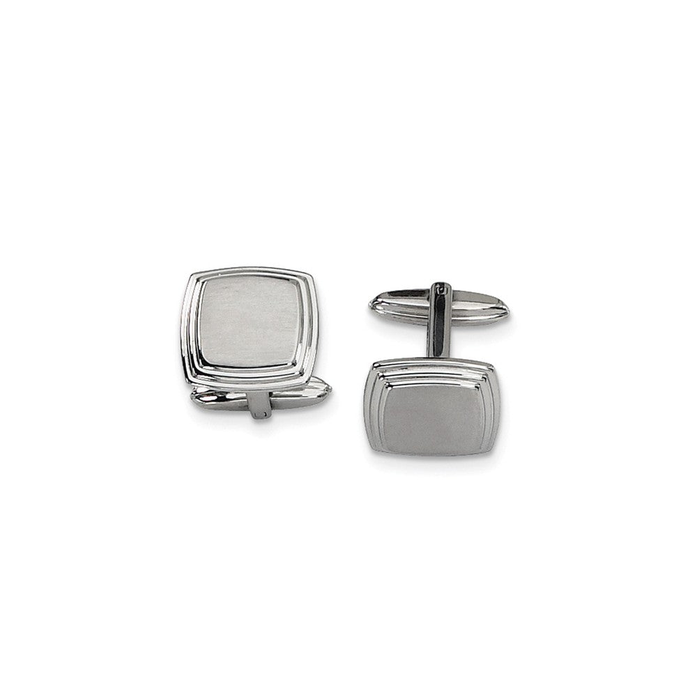Men&#39;s Stainless Steel Brushed &amp; Polished Square Step Edge Cuff Links, Item M8096 by The Black Bow Jewelry Co.