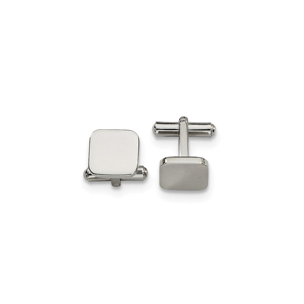 Men&#39;s Stainless Steel Polished Square Cuff Links, 13mm, Item M8098 by The Black Bow Jewelry Co.