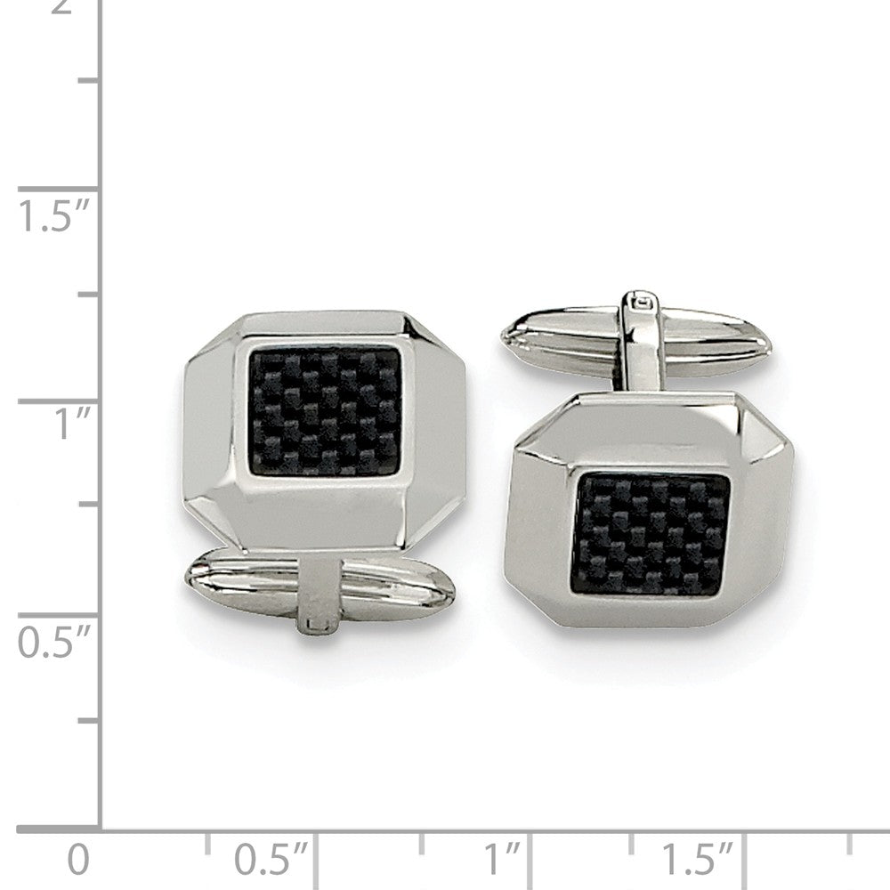 Alternate view of the Men&#39;s Stainless Steel and Carbon Fiber Beveled Edge Cuff Links, 17mm by The Black Bow Jewelry Co.
