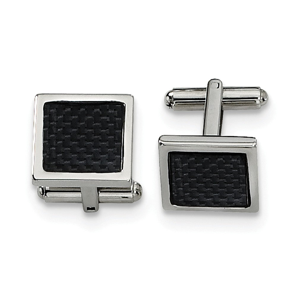 Men&#39;s Stainless Steel and Carbon Fiber Square Cuff Links, 16mm, Item M8103 by The Black Bow Jewelry Co.