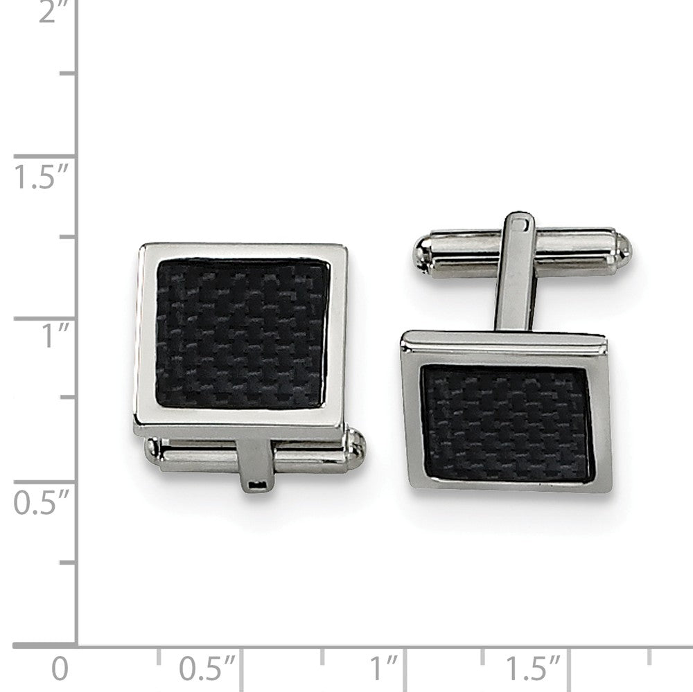 Alternate view of the Men&#39;s Stainless Steel and Carbon Fiber Square Cuff Links, 16mm by The Black Bow Jewelry Co.
