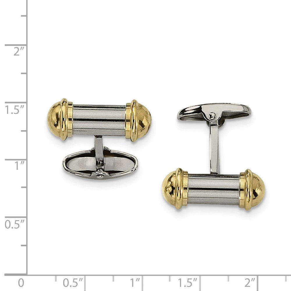 Alternate view of the Men&#39;s Stainless Steel and Gold-Tone Plated Cylindrical Cuff Links by The Black Bow Jewelry Co.