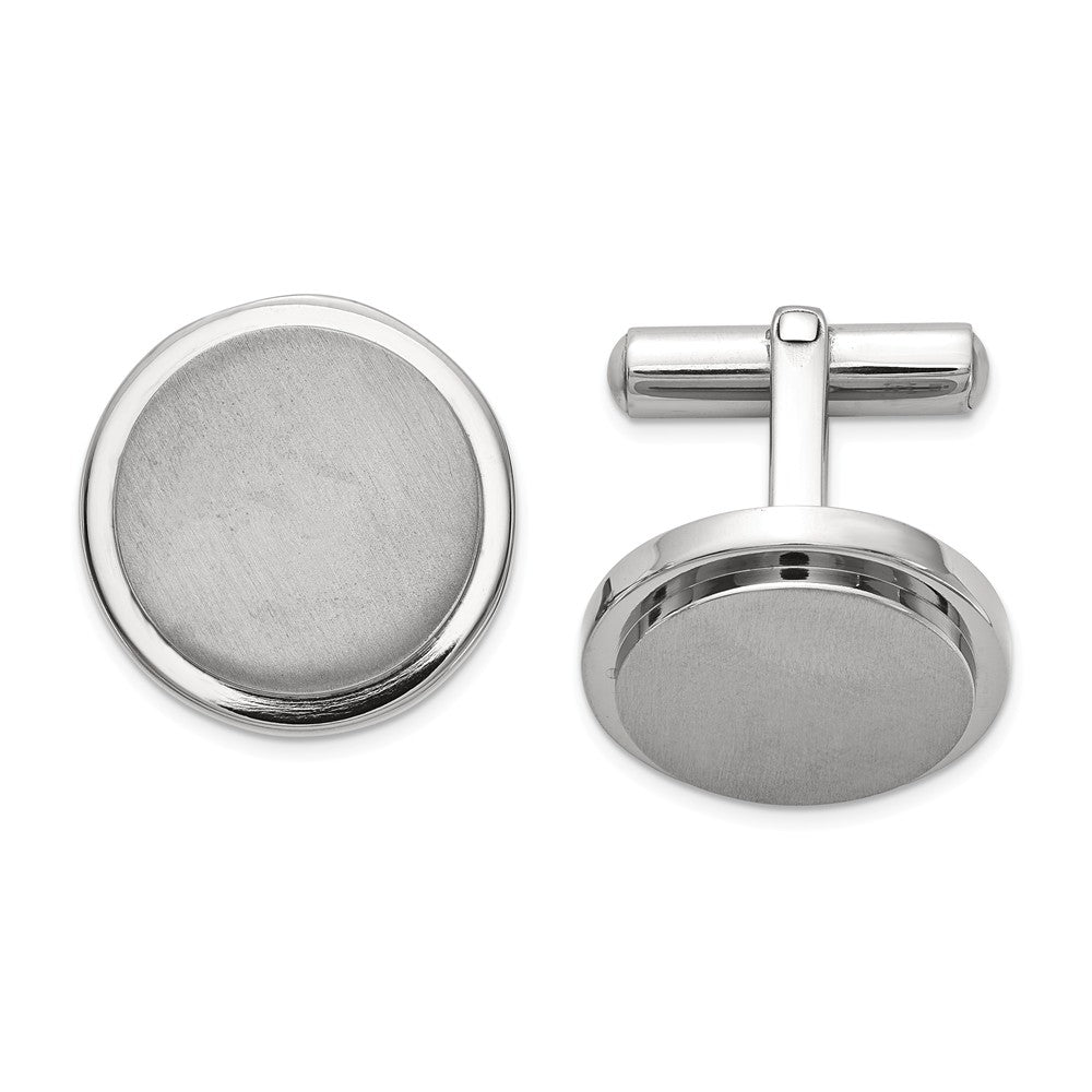 Men&#39;s Titanium Brushed and Polished Round Ridge Edge Cuff Links, 19mm, Item M8116 by The Black Bow Jewelry Co.