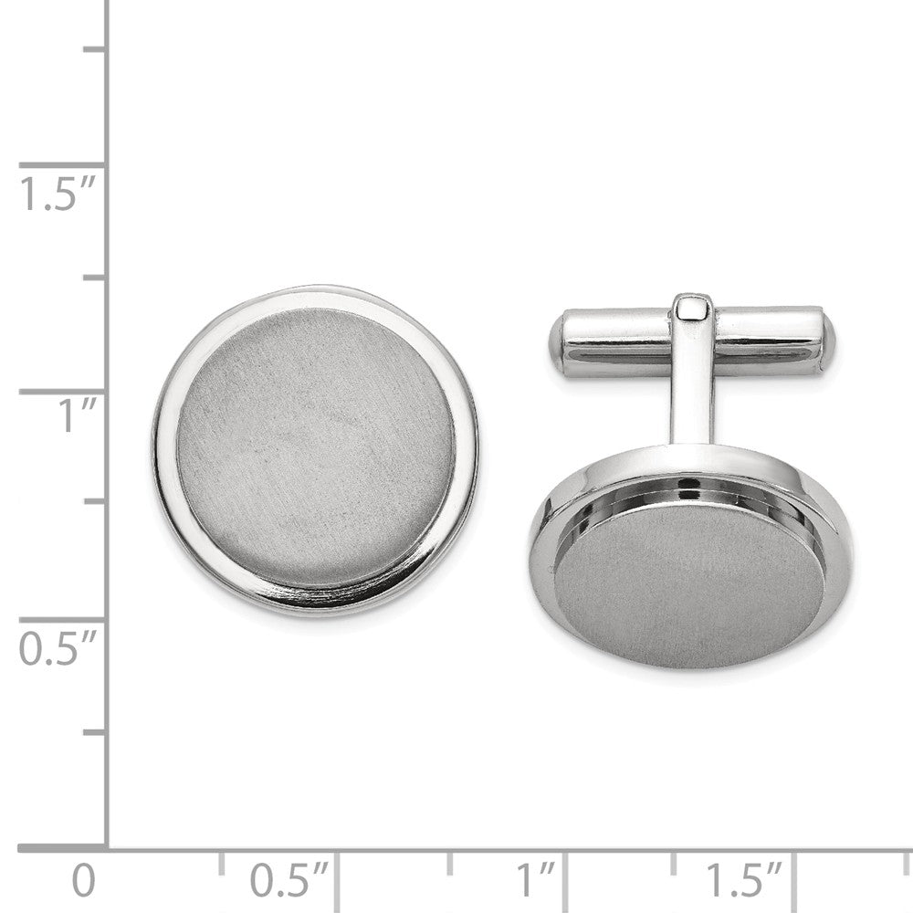 Alternate view of the Men&#39;s Titanium Brushed and Polished Round Ridge Edge Cuff Links, 19mm by The Black Bow Jewelry Co.
