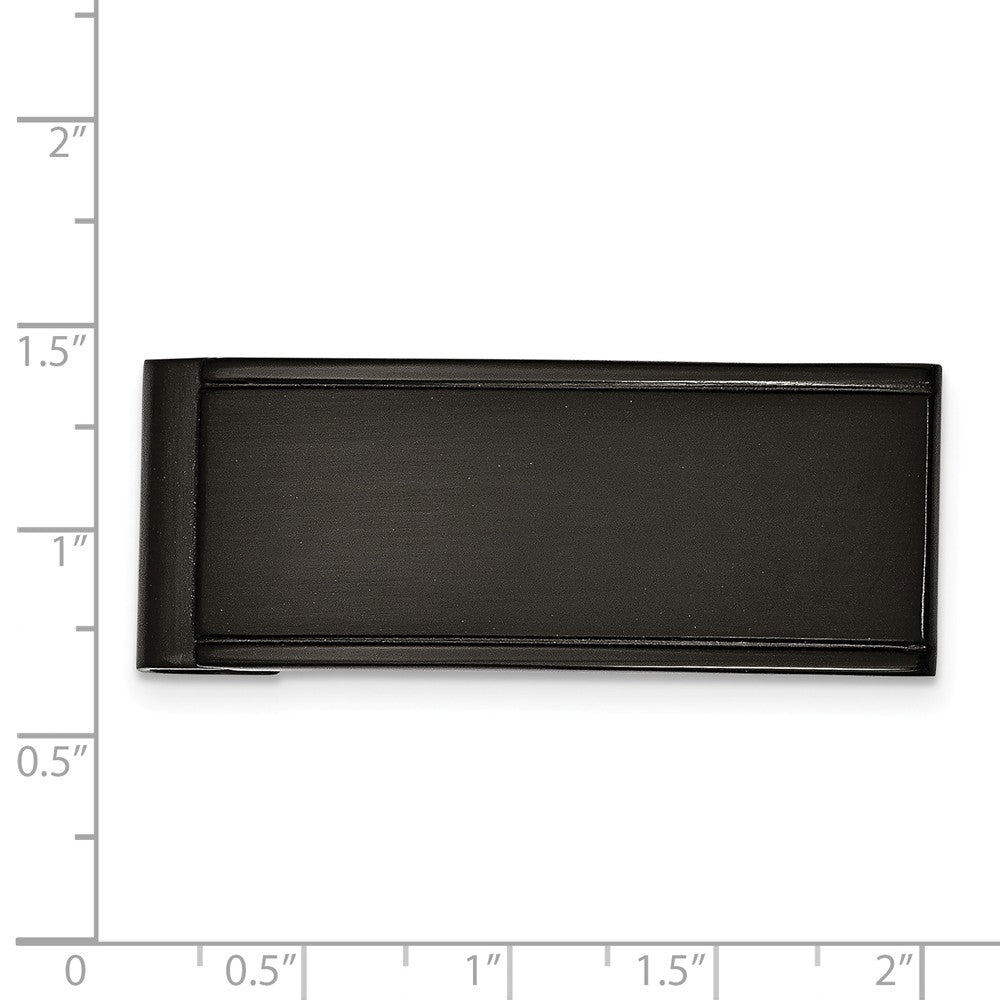 Alternate view of the Men&#39;s Black-plated Stainless Steel Grooved Edge Money Clip by The Black Bow Jewelry Co.