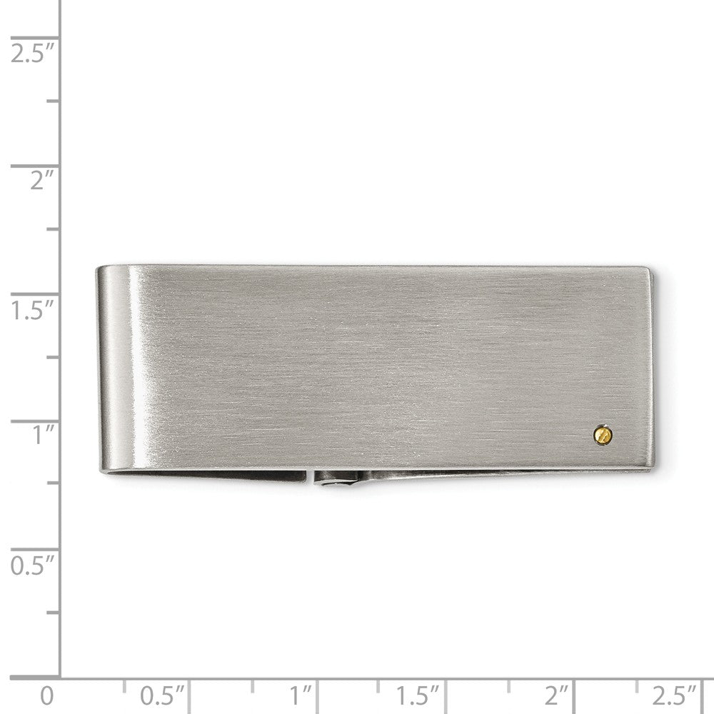 Alternate view of the Brushed Stainless Steel and 14k Gold Plated Accent Hinged Money Clip by The Black Bow Jewelry Co.