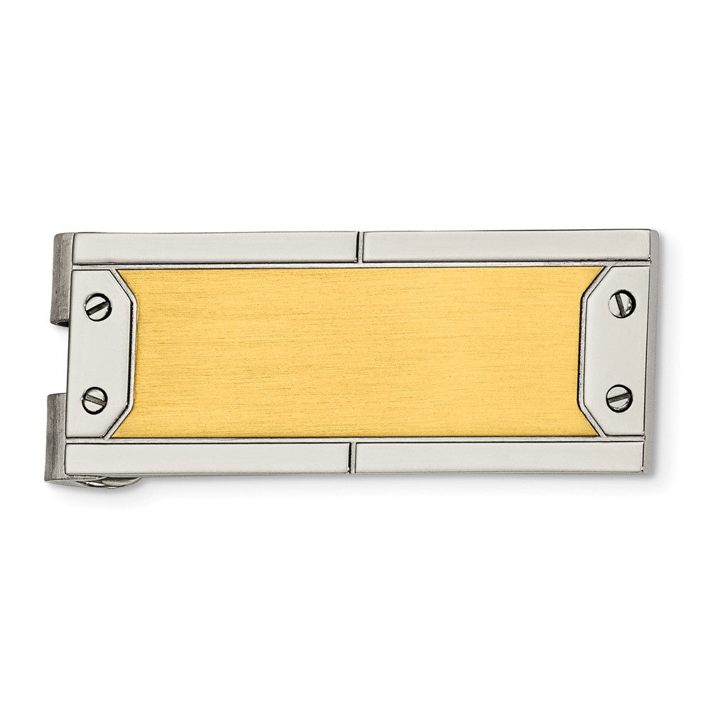 Men&#39;s Stainless Steel and 24k Gold-plated Money Clip, Item M8134 by The Black Bow Jewelry Co.
