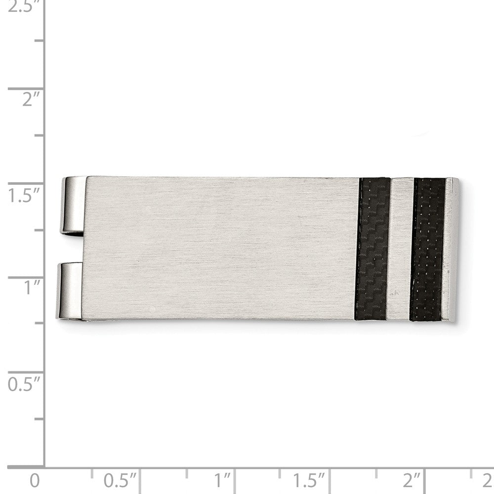 Alternate view of the Men&#39;s Brushed Stainless Steel and Black Carbon Fiber Money Clip by The Black Bow Jewelry Co.
