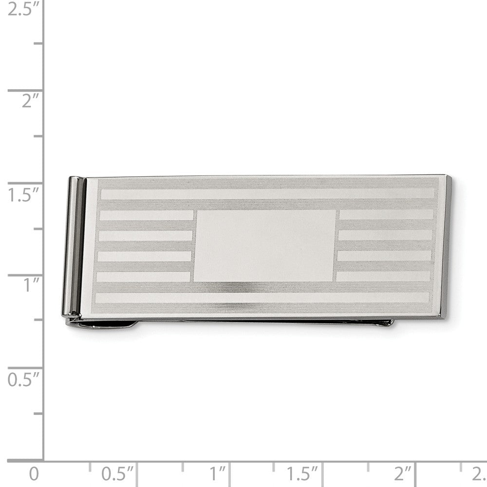 Alternate view of the Men&#39;s Stainless Steel Striped Money Clip by The Black Bow Jewelry Co.