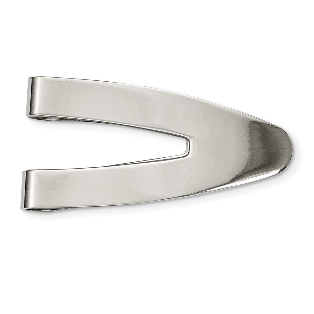 Men&#39;s Polished Stainless Steel V-Shape Money Clip, Item M8139 by The Black Bow Jewelry Co.