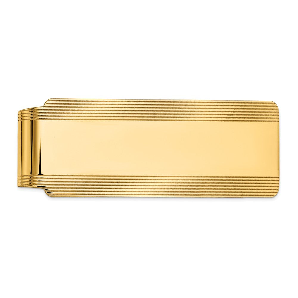 Men&#39;s 14k Yellow Gold Striped Edge Fold-Over Money Clip, Item M8149 by The Black Bow Jewelry Co.