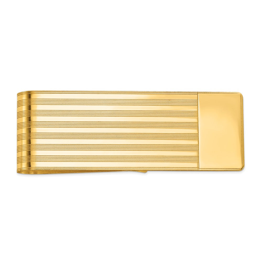 Men&#39;s 14k Yellow Gold Striped Fold-Over Money Clip, Item M8152 by The Black Bow Jewelry Co.