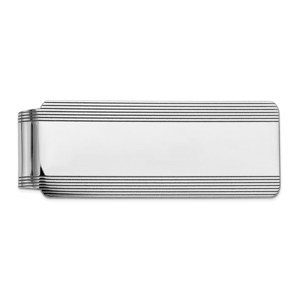Men&#39;s 14k White Gold Striped Edge Fold-Over Money Clip, Item M8155 by The Black Bow Jewelry Co.