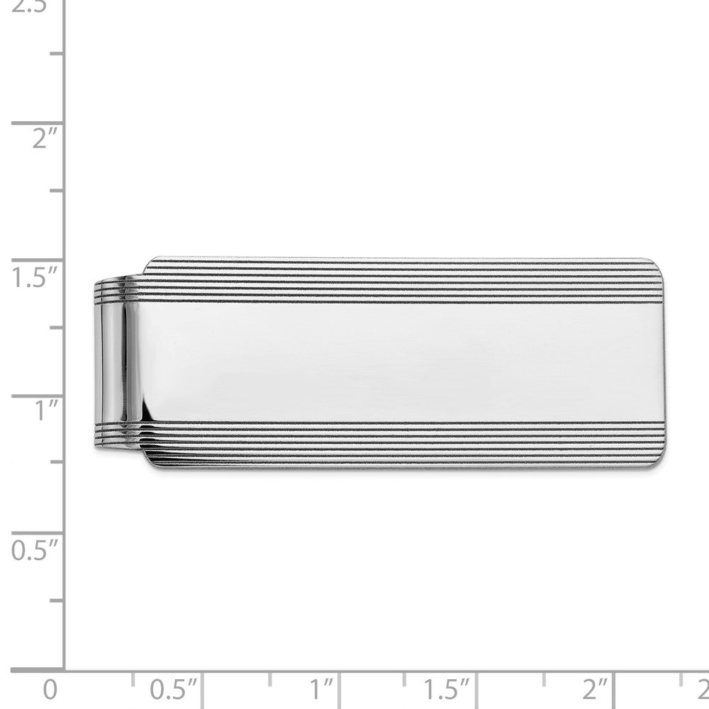 Alternate view of the Men&#39;s 14k White Gold Striped Edge Fold-Over Money Clip by The Black Bow Jewelry Co.