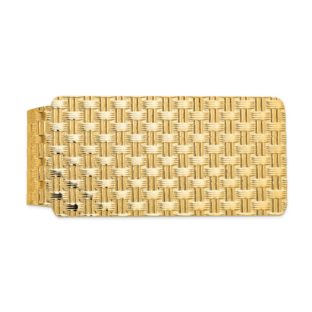 Men&#39;s 14k Yellow Gold Basket Weave Wide Fold-Over Money Clip, Item M8162 by The Black Bow Jewelry Co.