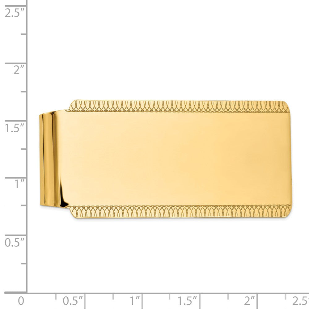 Alternate view of the Men&#39;s 14k Yellow Gold Etched Edge Polished Fold-Over Money Clip by The Black Bow Jewelry Co.
