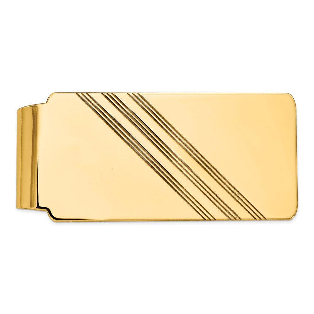Men&#39;s 14k Yellow Gold Diagonal Striped Wide Money Clip, Item M8165 by The Black Bow Jewelry Co.