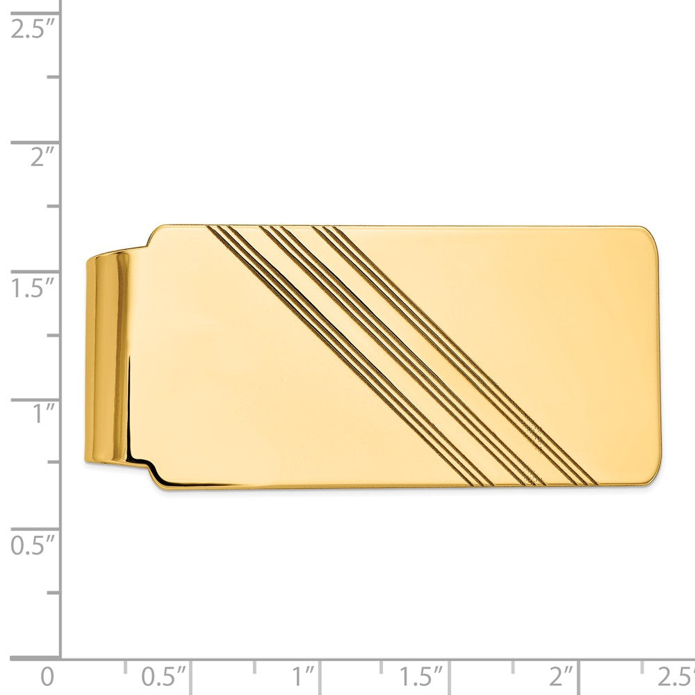 Alternate view of the Men&#39;s 14k Yellow Gold Diagonal Striped Wide Money Clip by The Black Bow Jewelry Co.
