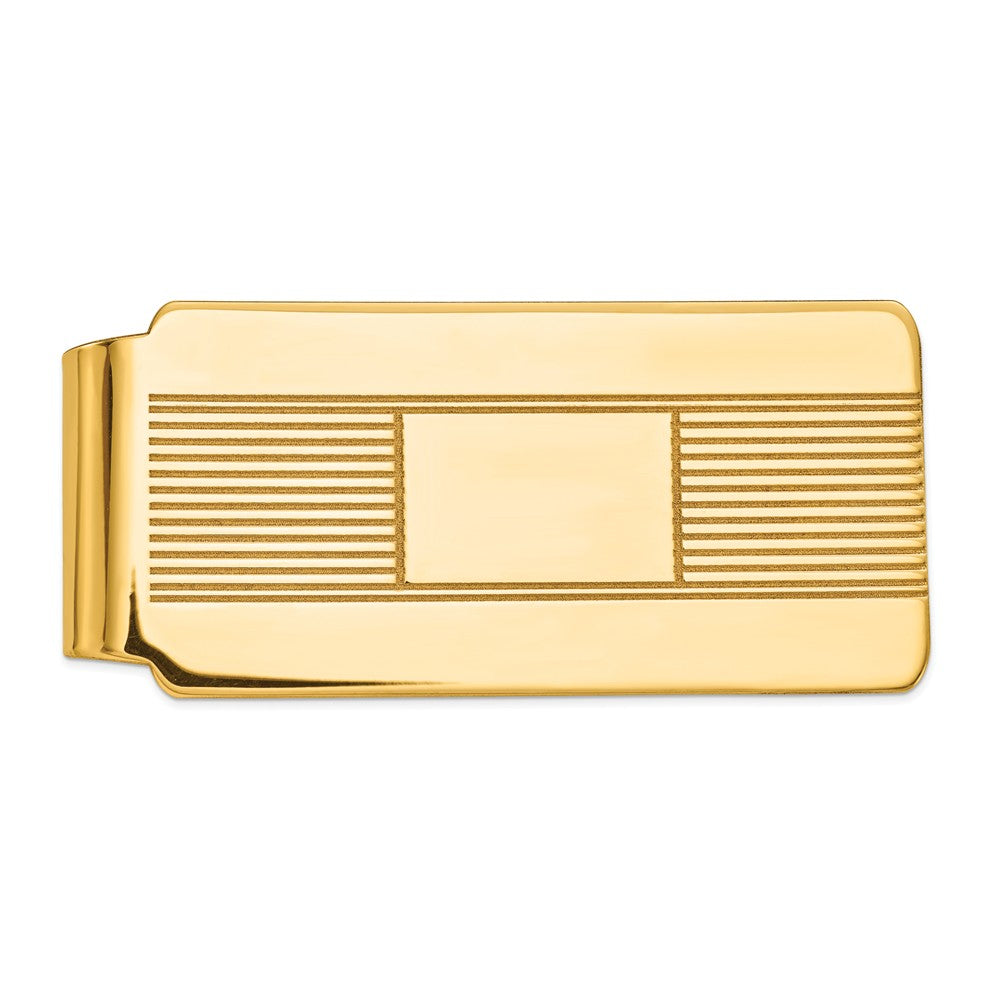 Men&#39;s 14k Yellow Gold Striped Fold-Over Wide Money Clip, Item M8167 by The Black Bow Jewelry Co.