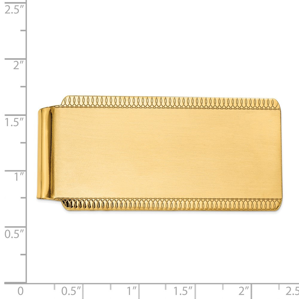 Alternate view of the Men&#39;s 14k Yellow Gold Etched Edge Satin Fold-Over Money Clip by The Black Bow Jewelry Co.