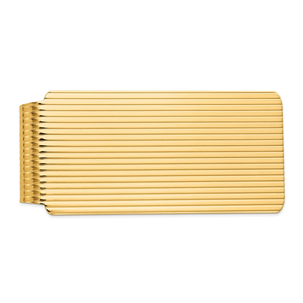 Men&#39;s 14k Yellow Gold Striped Wide Fold-Over Money Clip, Item M8169 by The Black Bow Jewelry Co.