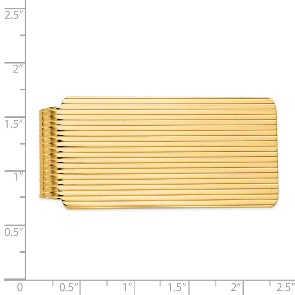 Alternate view of the Men&#39;s 14k Yellow Gold Striped Wide Fold-Over Money Clip by The Black Bow Jewelry Co.