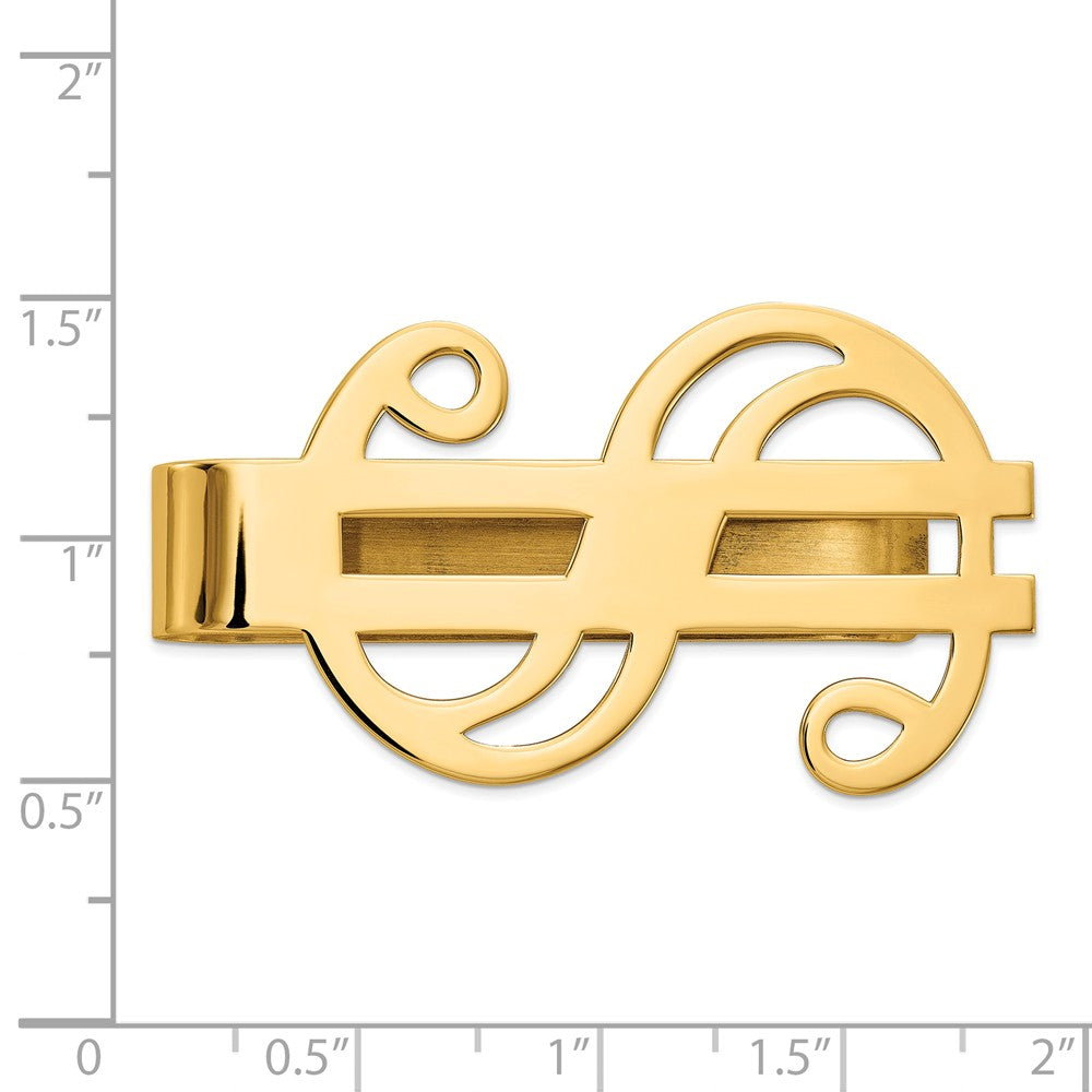 Alternate view of the Men&#39;s 14k Yellow Gold Polished Dollar Sign Fold-Over Money Clip by The Black Bow Jewelry Co.