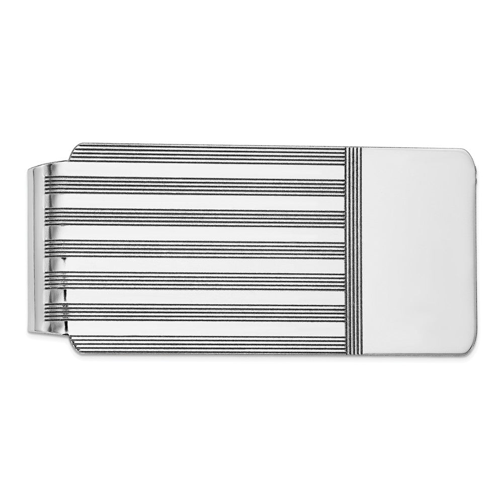 Men&#39;s 14k White Gold Striped Engravable Edge Fold-Over Money Clip, Item M8182 by The Black Bow Jewelry Co.