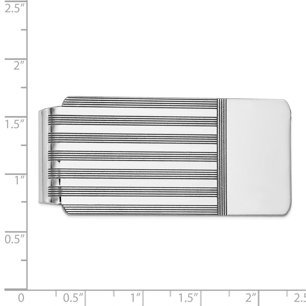 Alternate view of the Men&#39;s 14k White Gold Striped Engravable Edge Fold-Over Money Clip by The Black Bow Jewelry Co.