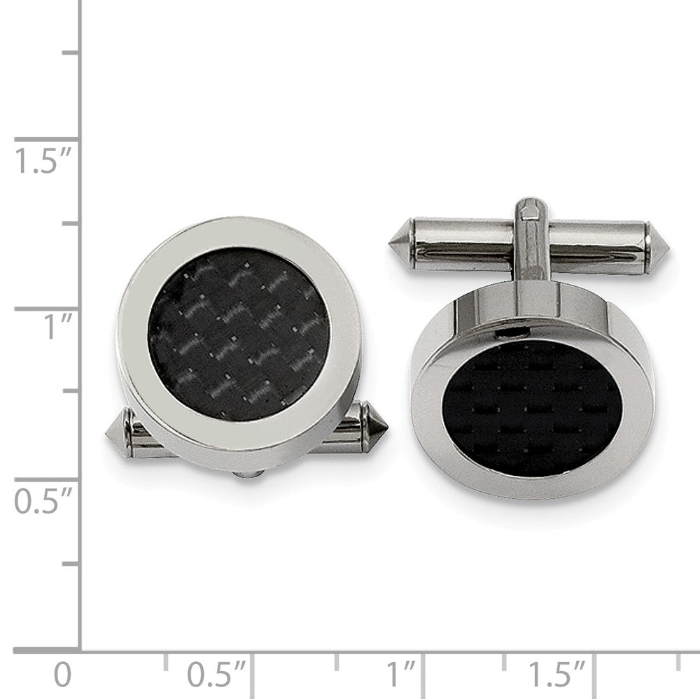 Alternate view of the Men&#39;s Titanium &amp; Black Carbon 18mm Round Cuff Links by The Black Bow Jewelry Co.