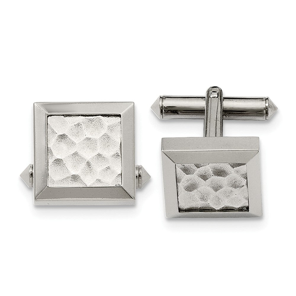 Men&#39;s Titanium 16mm Square Polished and Hammered Cuff Links, Item M8201 by The Black Bow Jewelry Co.