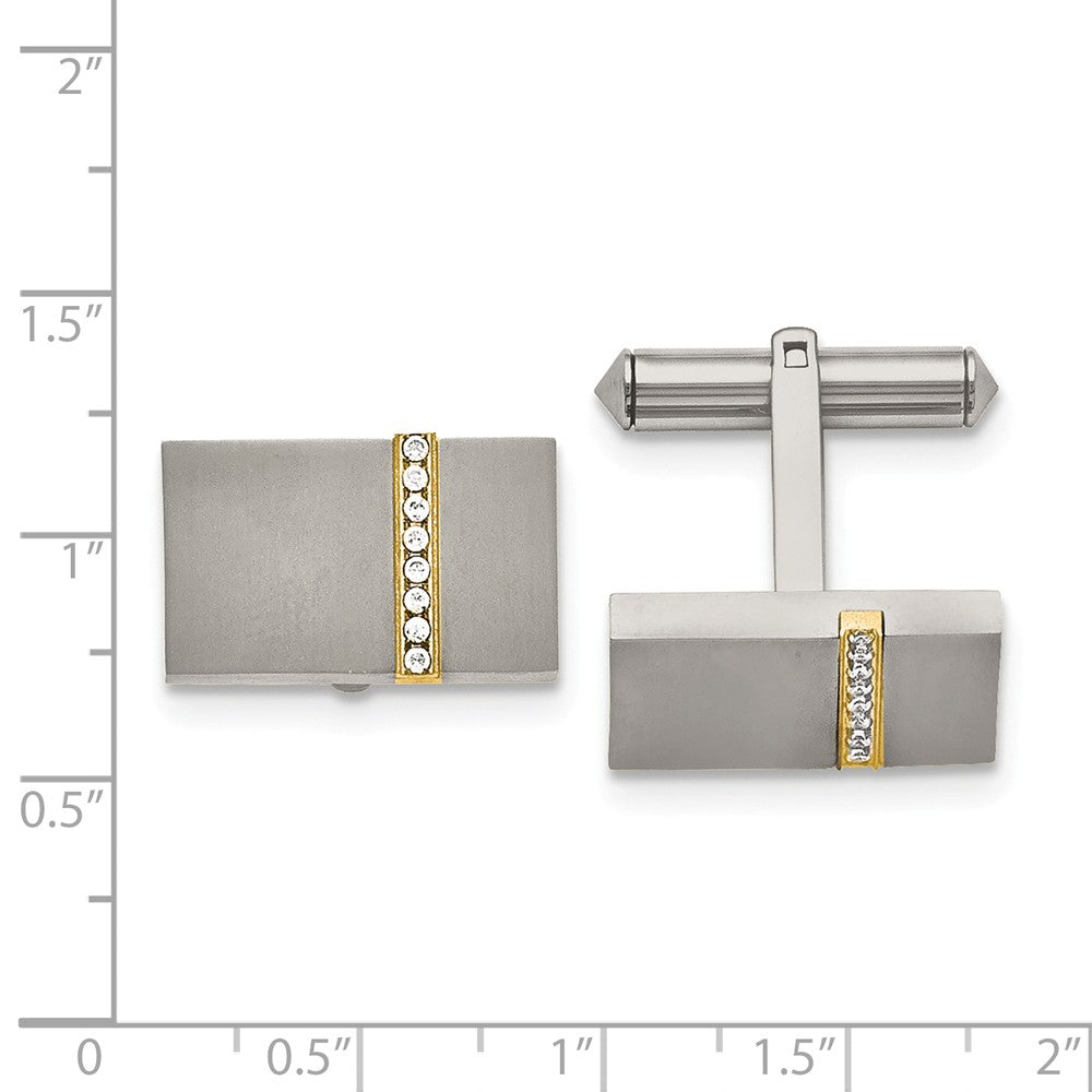 Alternate view of the Men&#39;s Titanium, Gold Tone Plated and CZ Rectangular Cuff Links by The Black Bow Jewelry Co.